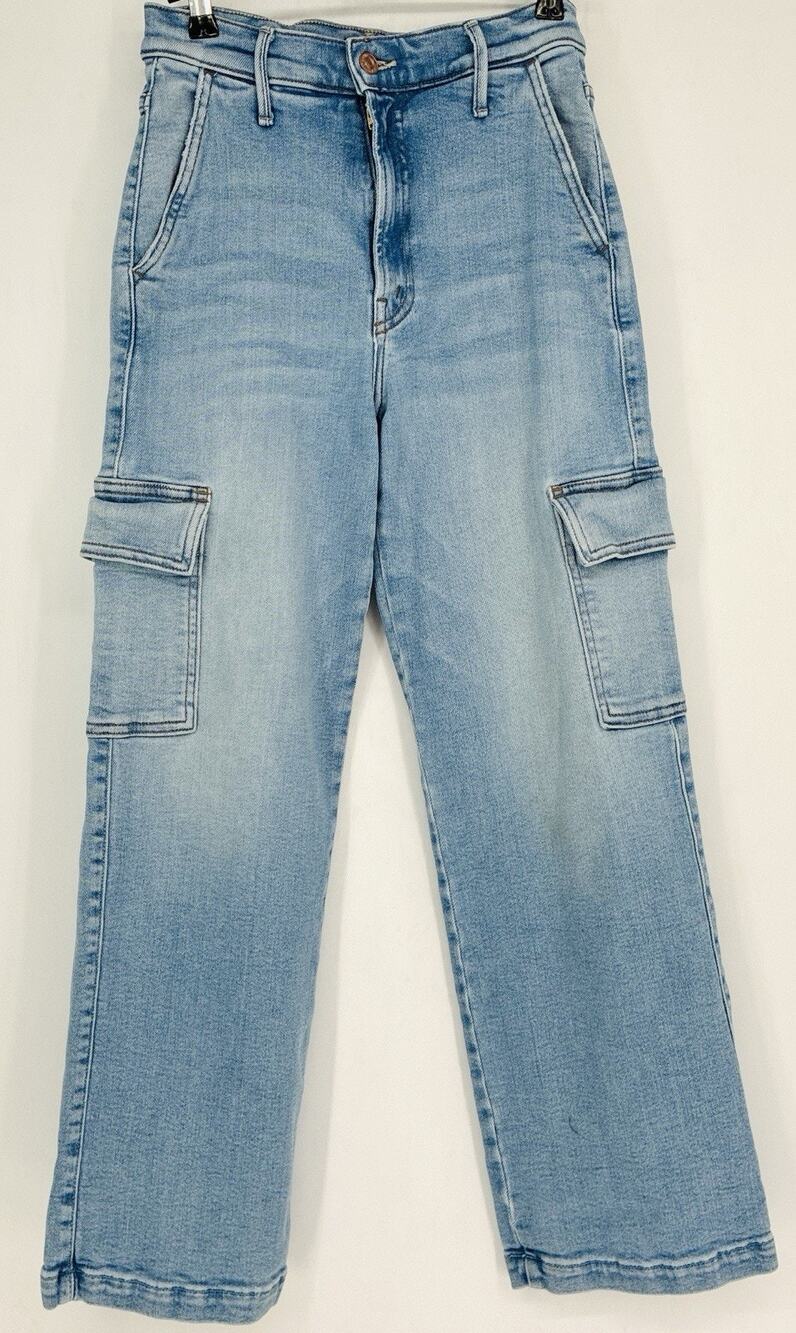 MOTHER The Straight Up Rambler Cargo Ankle Jeans Bad Romance Light Wash 25